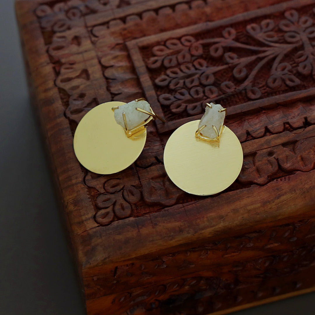 Priscilla Golden Circle Claw Raw Stone Earring