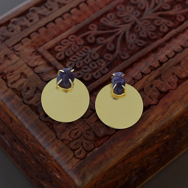 Priscilla Golden Circle Claw Raw Stone Earring