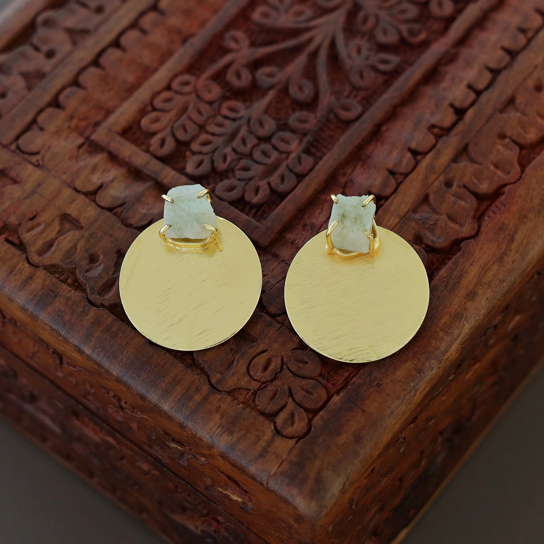 Priscilla Golden Circle Claw Raw Stone Earring
