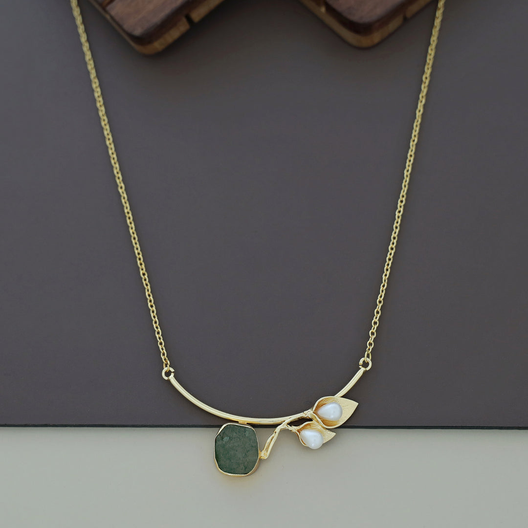 Golden Two Fold Leafy Pearl Raw Stone Neckpiece