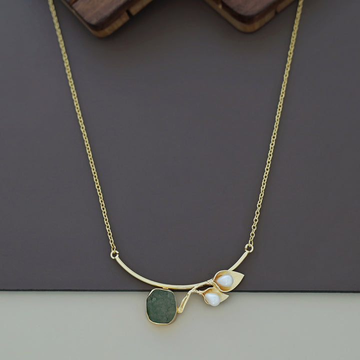 Golden Two Fold Leafy Pearl Raw Stone Neckpiece