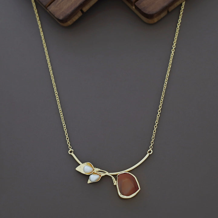 Golden Two Fold Leafy Pearl Raw Stone Neckpiece