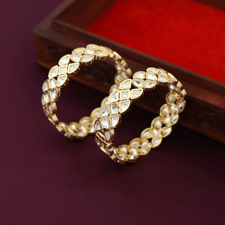 Premium Hiran Polki Kundan Flexible Bangle ( Set Of 2  )