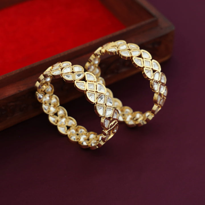 Premium Hiran Polki Kundan Flexible Bangle ( Set Of 2  )