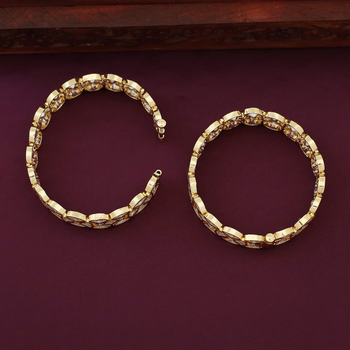 Premium Hiran Polki Kundan Flexible Bangle ( Set Of 2  )