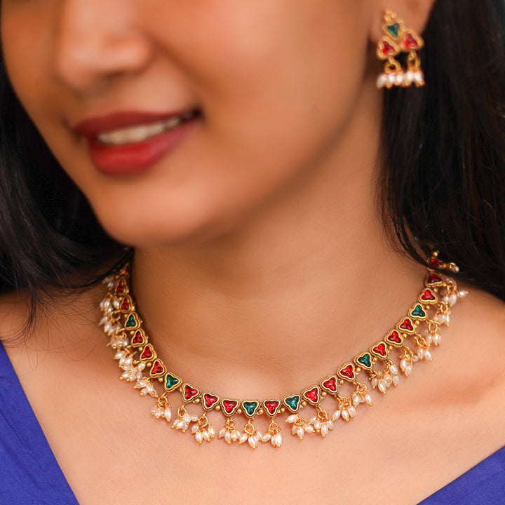 Triveni Pearl Neckpiece with Earring