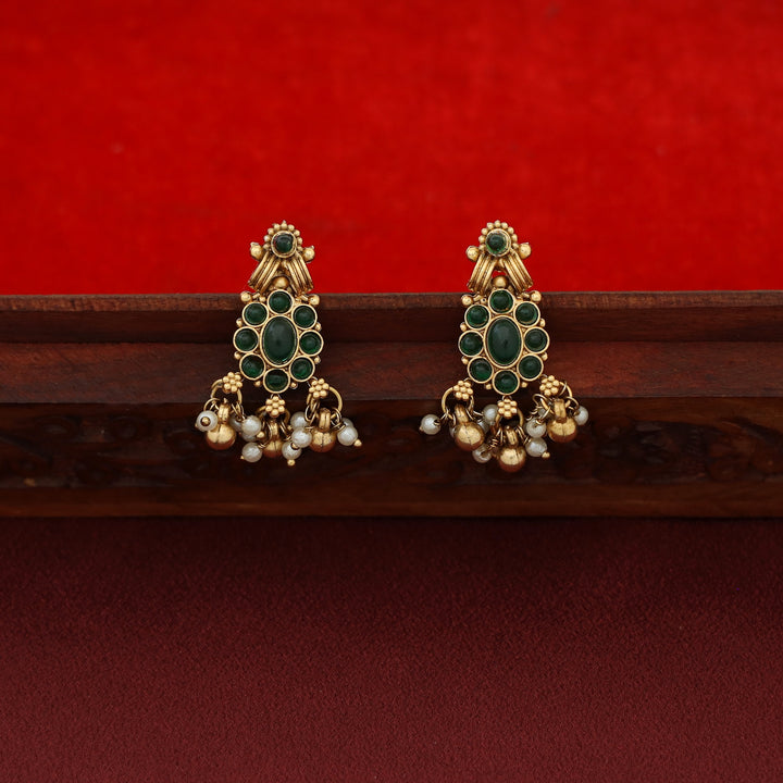 Hansitha Golden ball + Pearl Flower Neckpiece with Earring