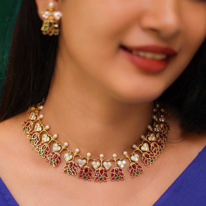 Vedic Lotus Heart Neckpiece with Earring