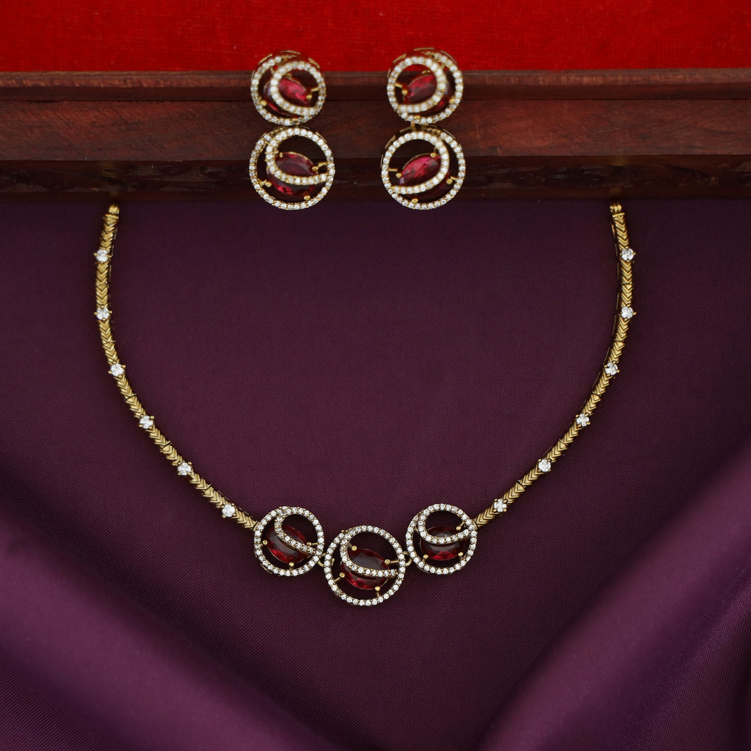 Laksha Tri Circle Oval Glossy Stiff Neckpiece With Earring