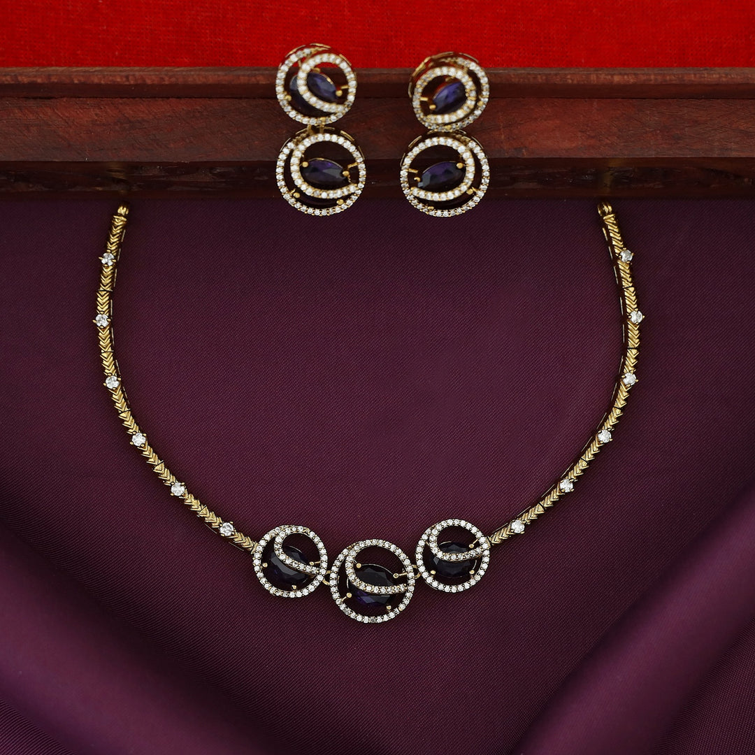 Laksha Tri Circle Oval Glossy Stiff Neckpiece With Earring