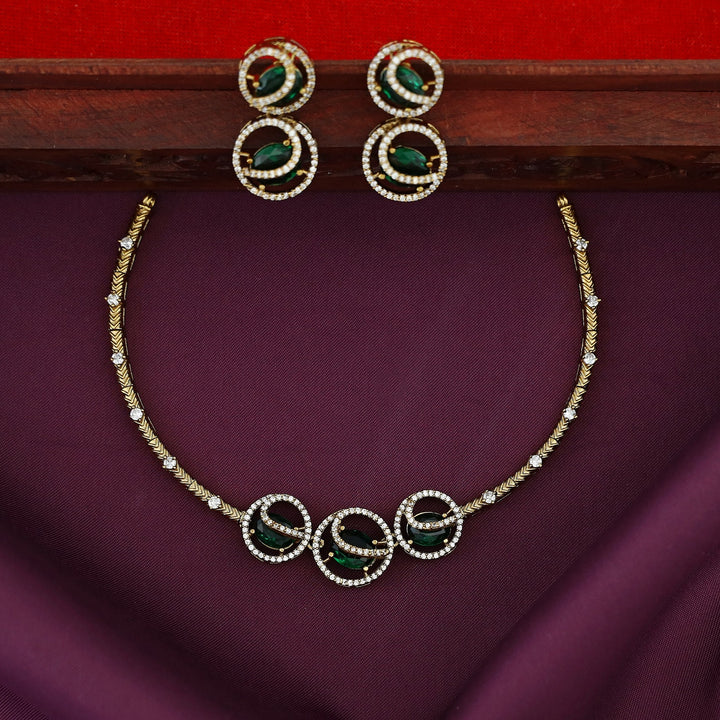 Laksha Tri Circle Oval Glossy Stiff Neckpiece With Earring