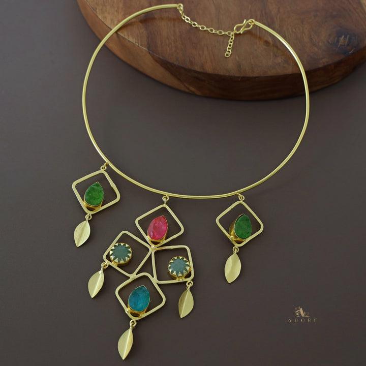 Golden Square Stack Dyed Stone Neck Cuff