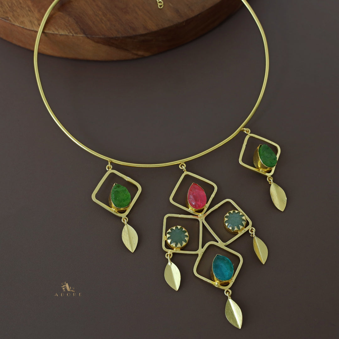 Golden Square Stack Dyed Stone Neck Cuff