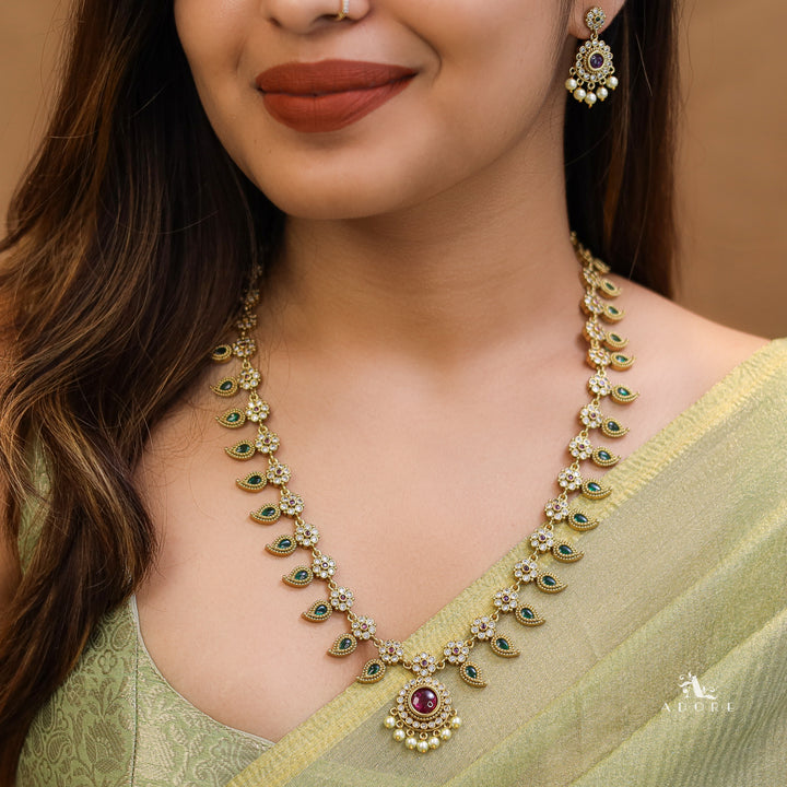 Premium Athitra Palakka Long Neckpiece With Earring