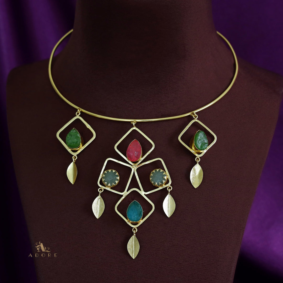 Golden Square Stack Dyed Stone Neck Cuff