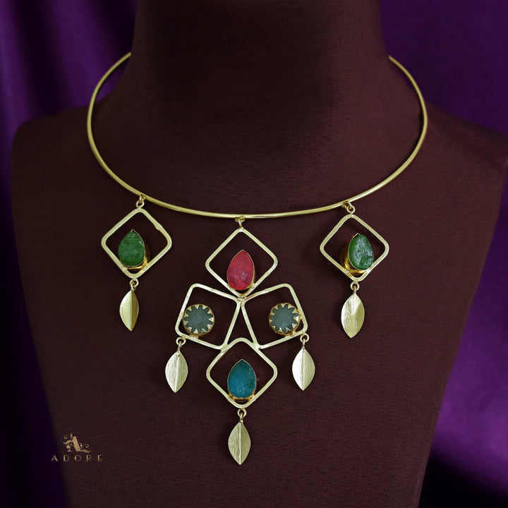 Golden Square Stack Dyed Stone Neck Cuff