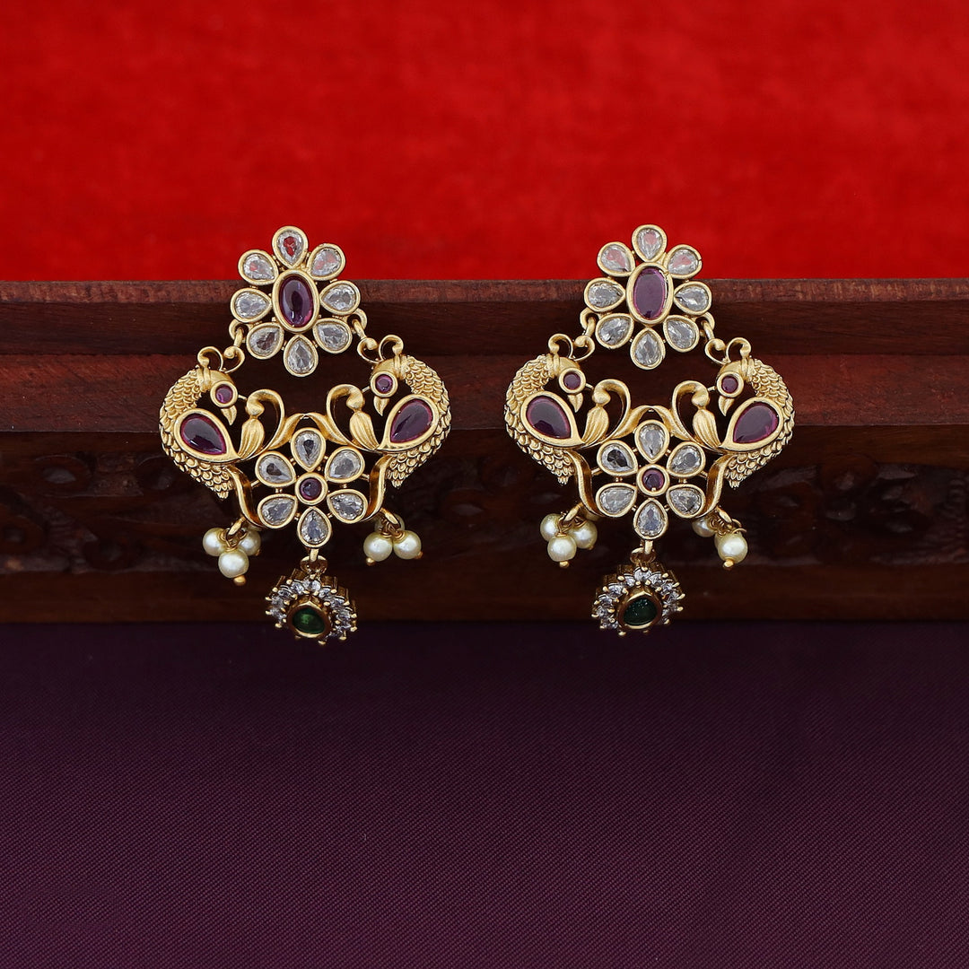 Premium Rugveda Floral Mayura Stiff Choker With Earring