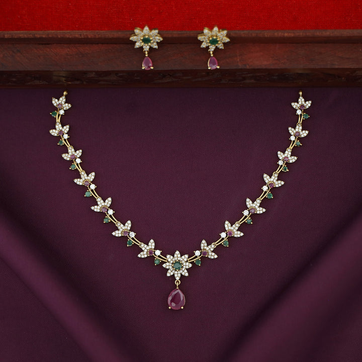 Asmita AD Stone Flower Glossy Drop With Earring