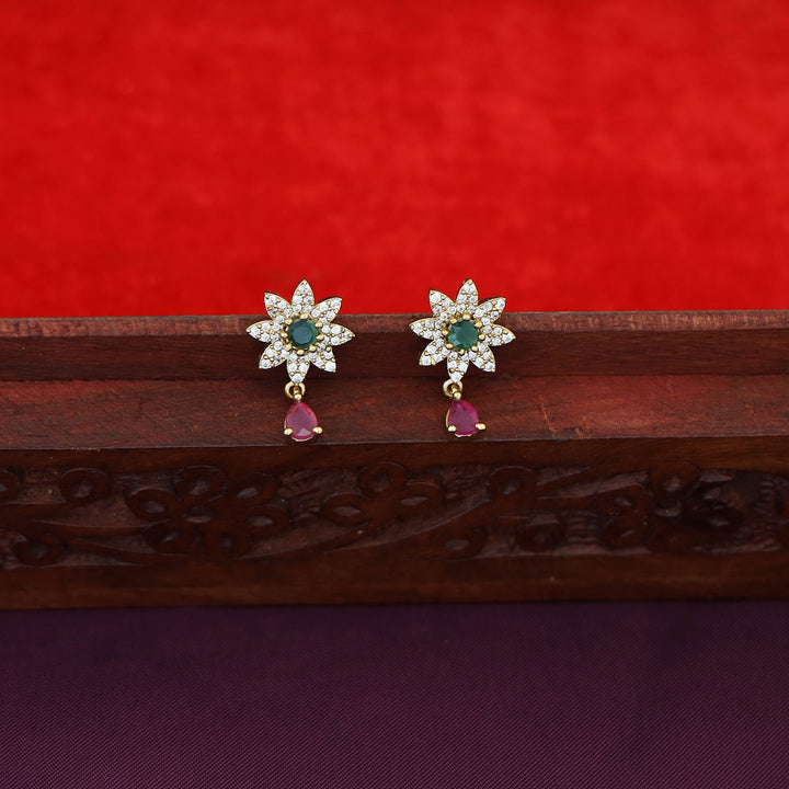 Asmita AD Stone Flower Glossy Drop With Earring