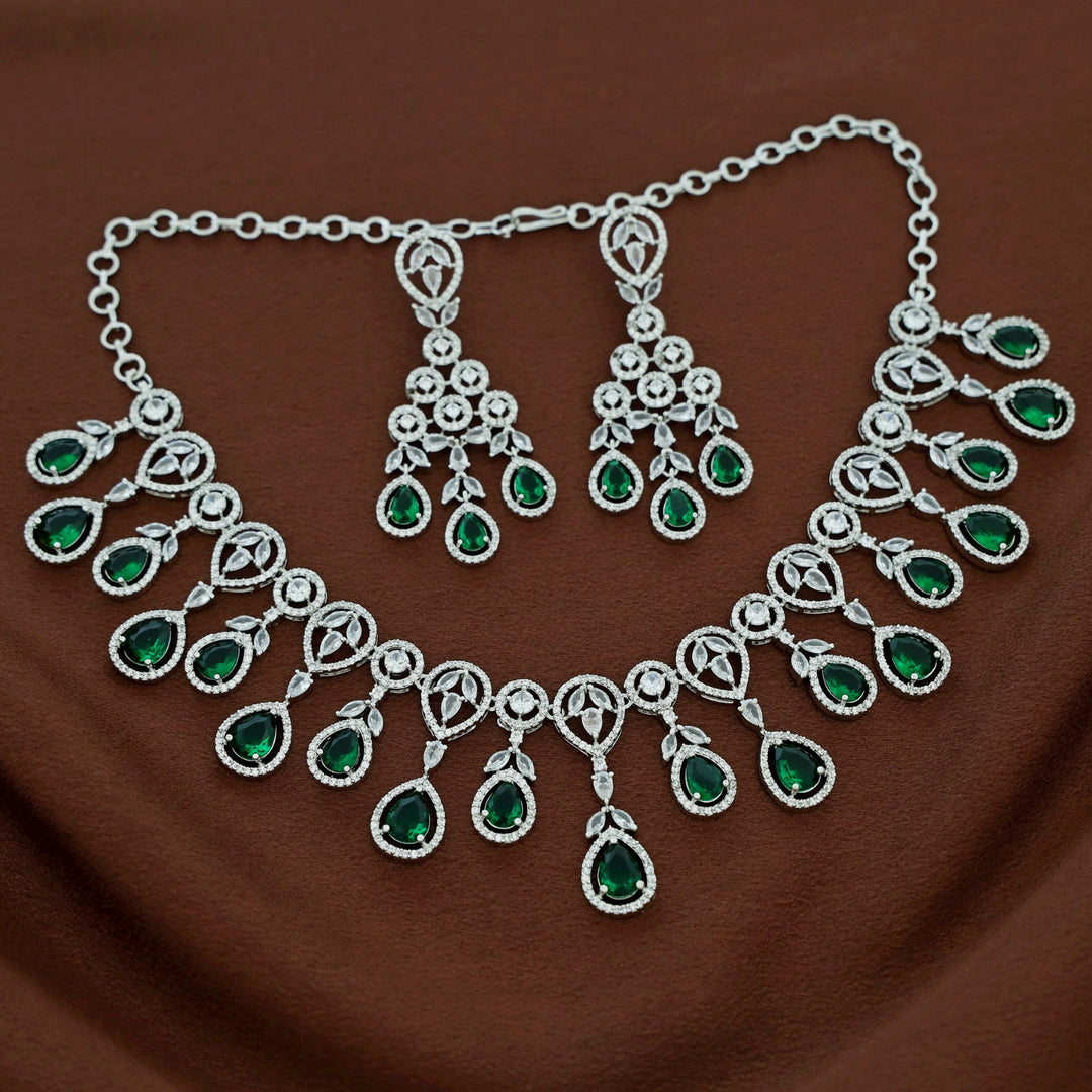 Premium Saiya AD Stone Glossy Drop Short Neckpiece With Earring