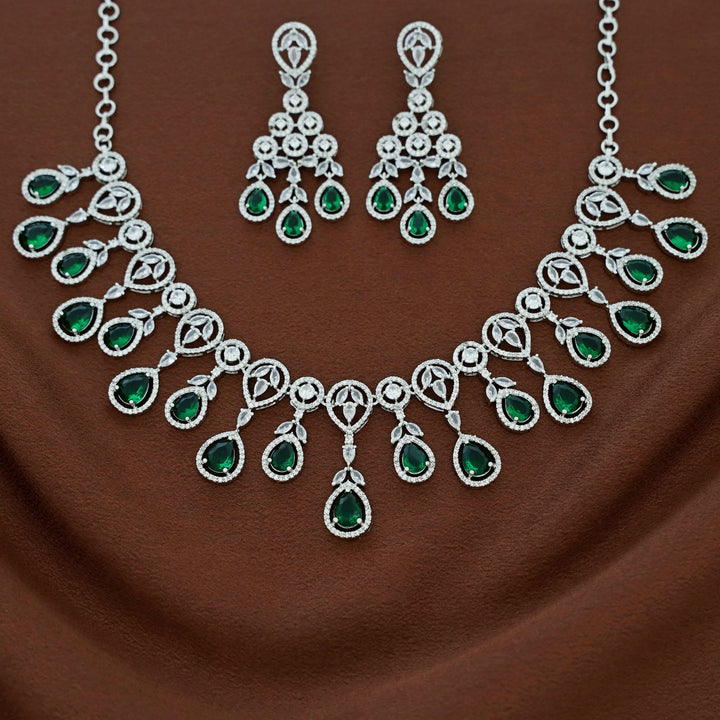 Premium Saiya AD Stone Glossy Drop Short Neckpiece With Earring