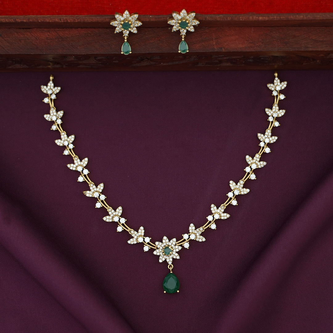 Asmita AD Stone Flower Glossy Drop With Earring