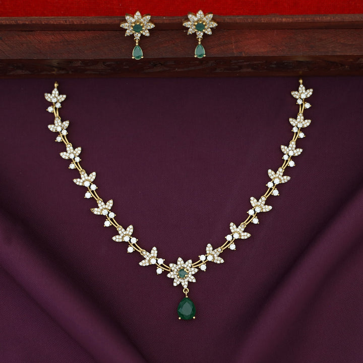 Asmita AD Stone Flower Glossy Drop With Earring