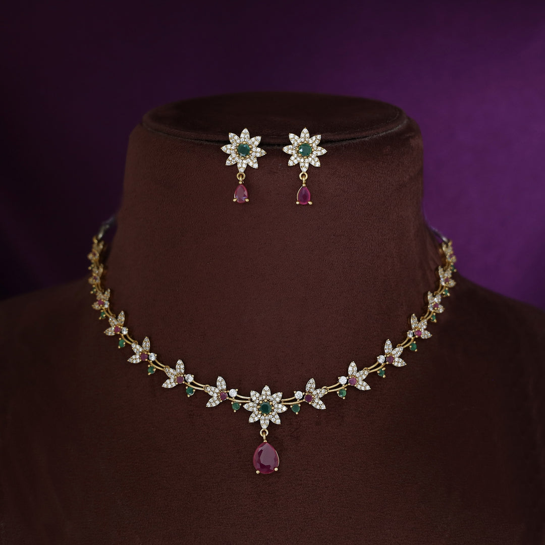 Asmita AD Stone Flower Glossy Drop With Earring