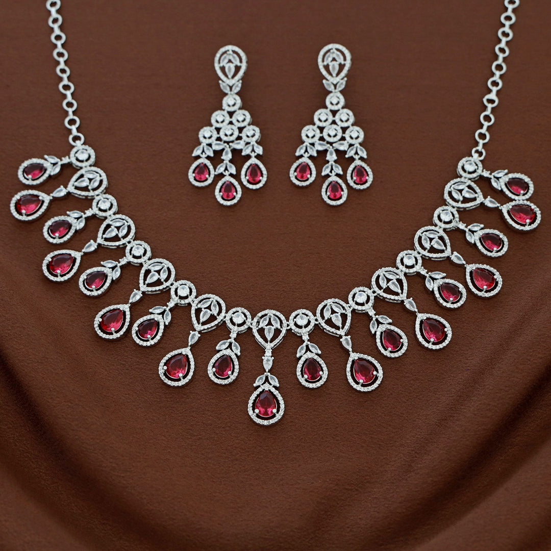 Premium Saiya AD Stone Glossy Drop Short Neckpiece With Earring