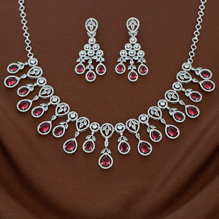 Premium Saiya AD Stone Glossy Drop Short Neckpiece With Earring