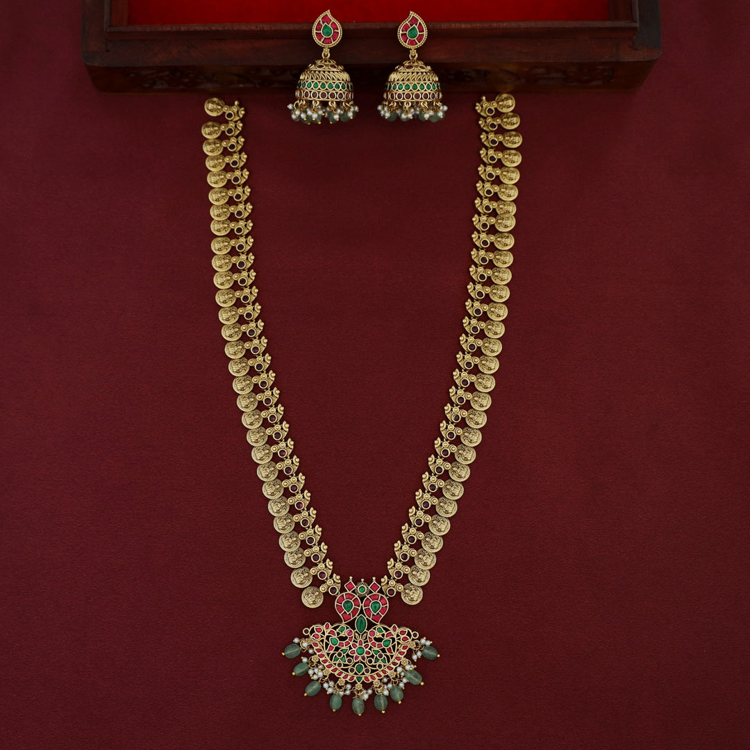 Premium Ikshitha Devi Kashi Jadau Kundan Beaded Long Haram With Earring