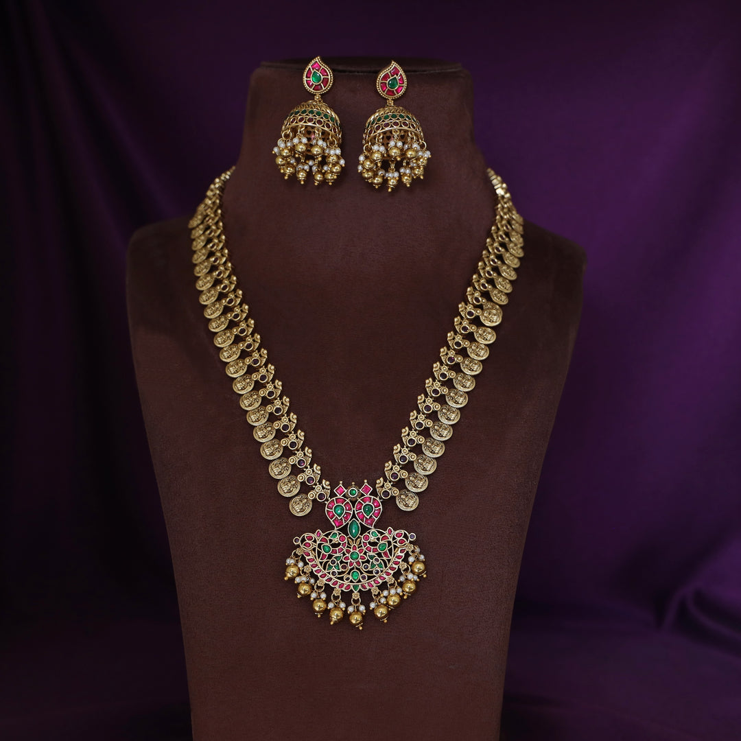 Premium Ikshitha Devi Kashi Jadau Kundan Beaded Long Haram With Earring