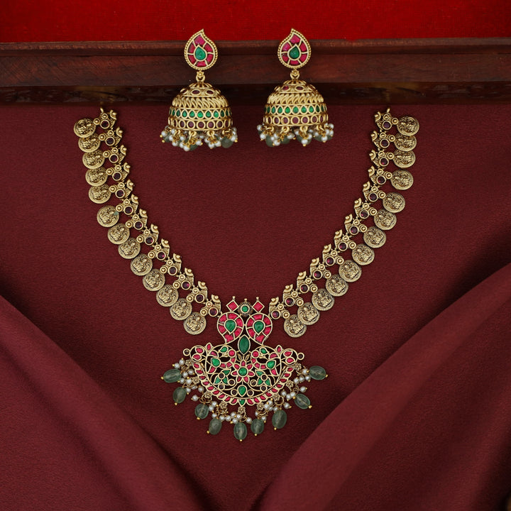 Premium Ikshitha Devi Kashi Jadau Kundan Beaded Short Neckpiece With Earring