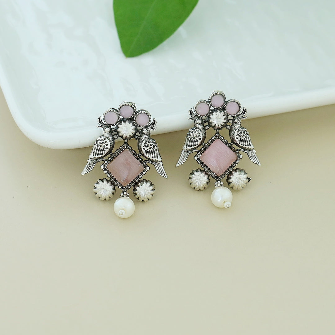 Bindiya Twin Bird Glossy Pearl Earring