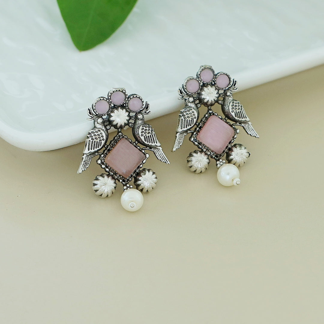 Bindiya Twin Bird Glossy Pearl Earring
