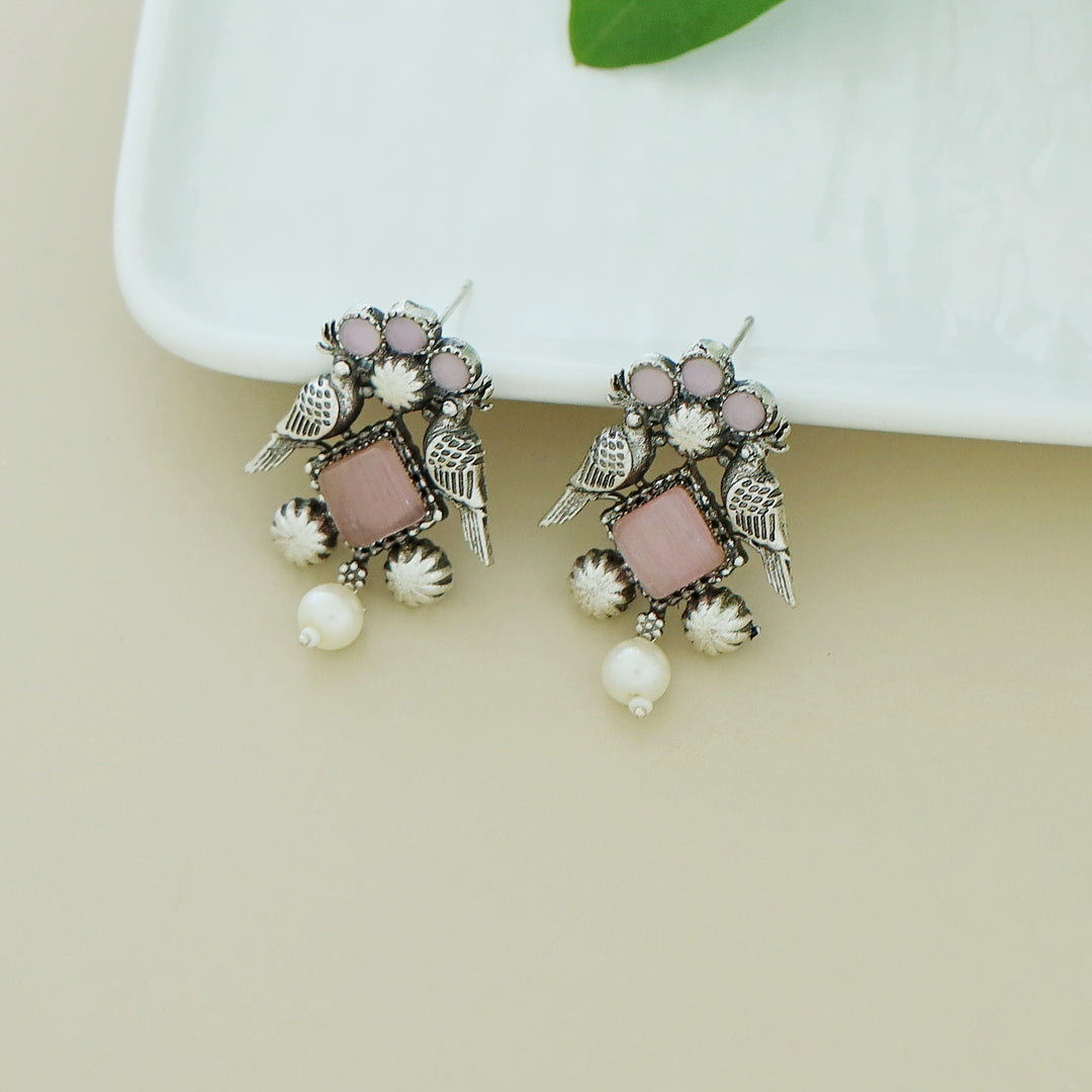 Bindiya Twin Bird Glossy Pearl Earring