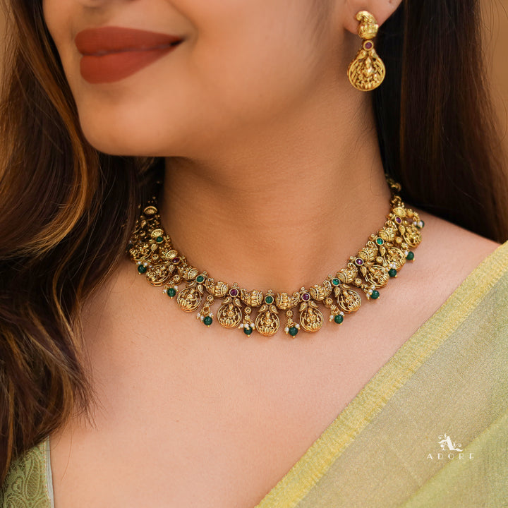 Premium Aadrika Pearl Bridal Ashtalakshmi Short Neckpiece with Earring