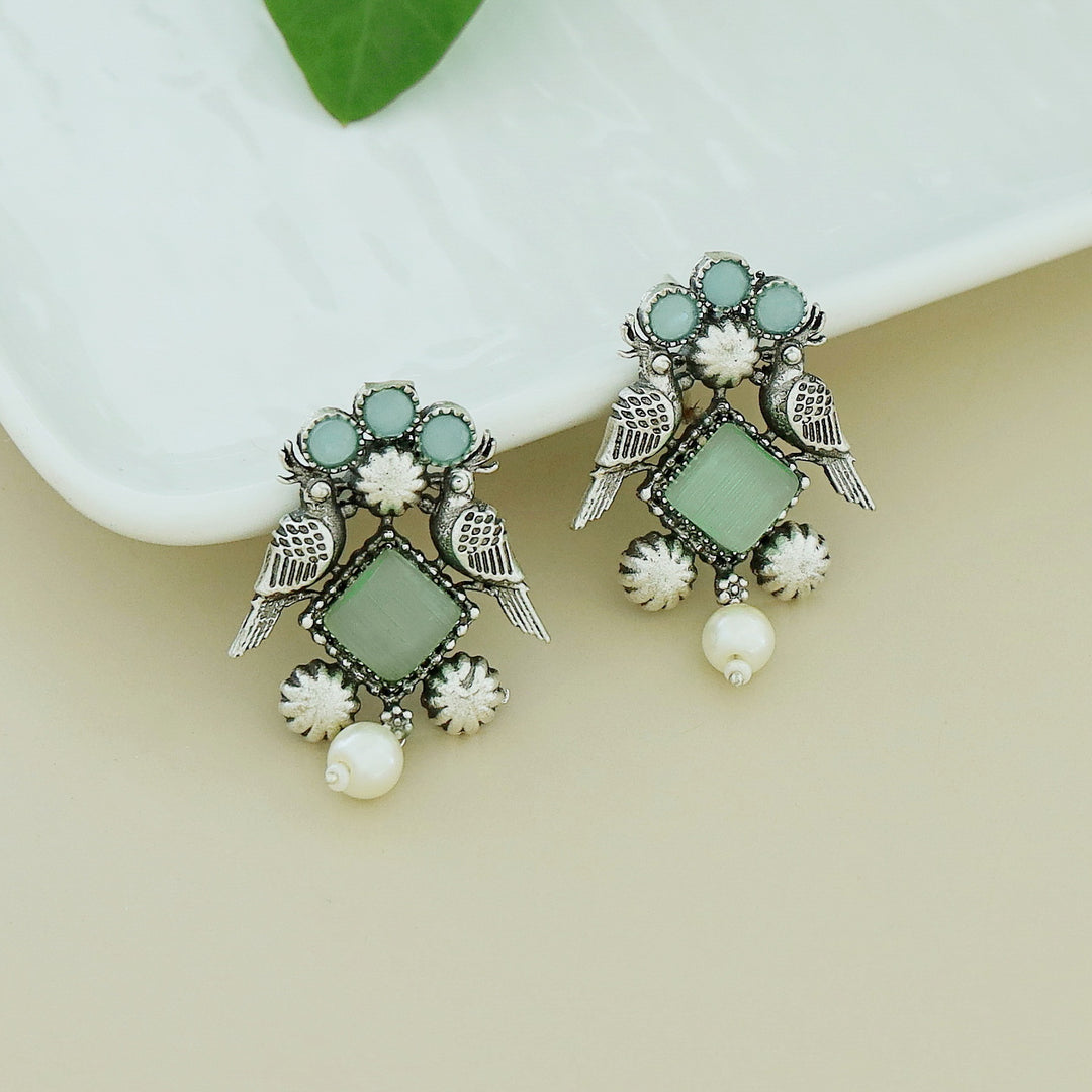 Bindiya Twin Bird Glossy Pearl Earring
