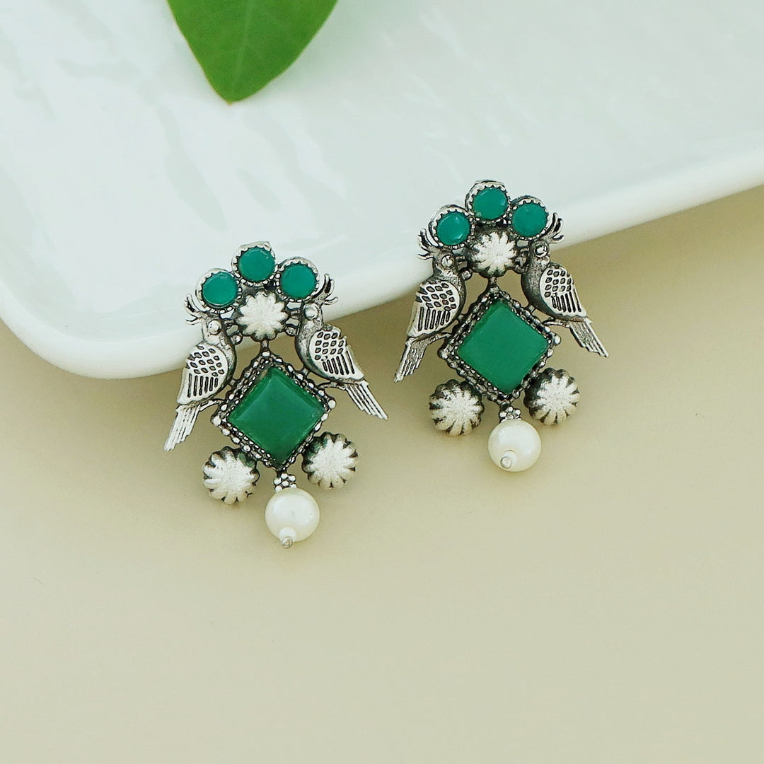 Bindiya Twin Bird Glossy Pearl Earring