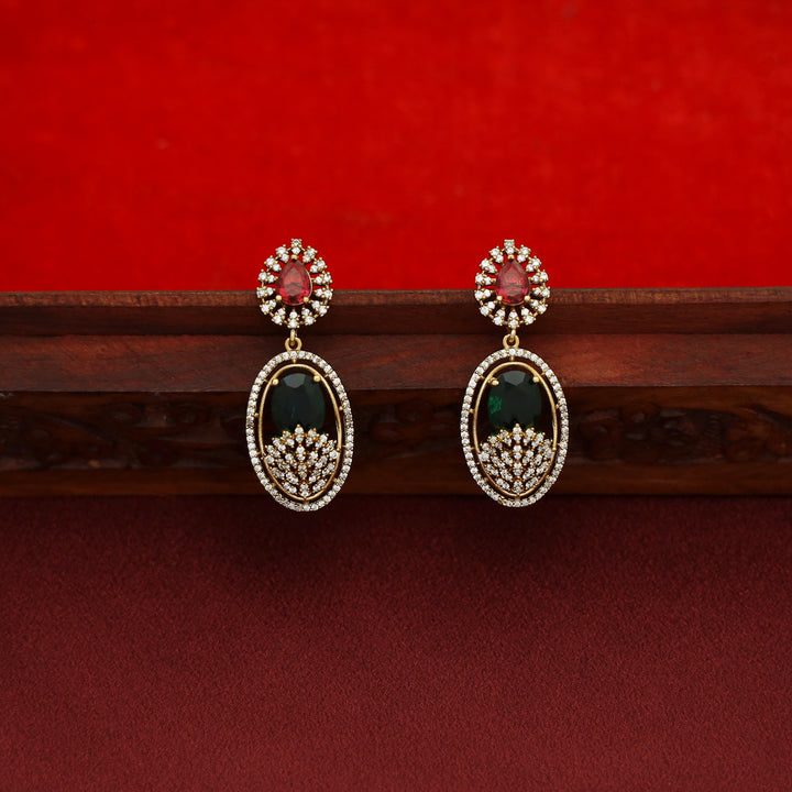 Miraya AD Stone Oval Drop Glossy Short Neckpiece With Earring