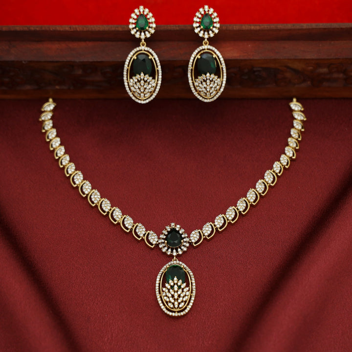 Miraya AD Stone Oval Drop Glossy Short Neckpiece With Earring