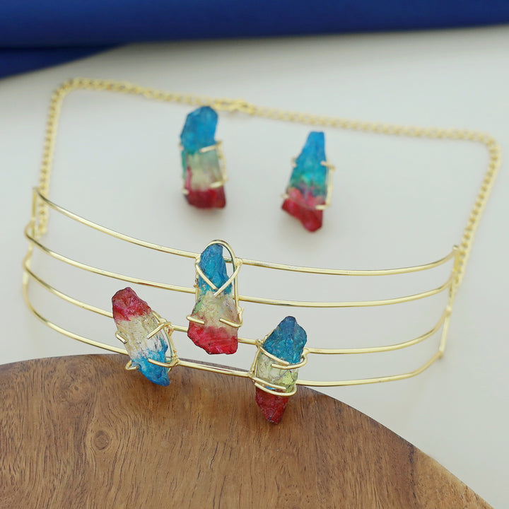 Tiffany 4 Layer Claw Tri Dyed Stone Neck Cuff With Stud