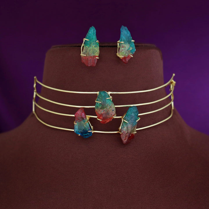 Tiffany 4 Layer Claw Tri Dyed Stone Neck Cuff With Stud