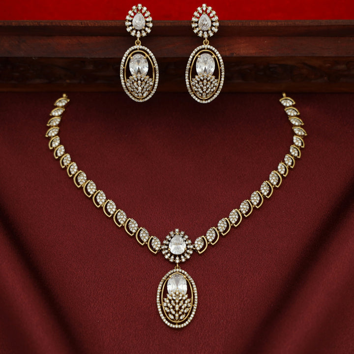 Miraya AD Stone Oval Drop Glossy Short Neckpiece With Earring