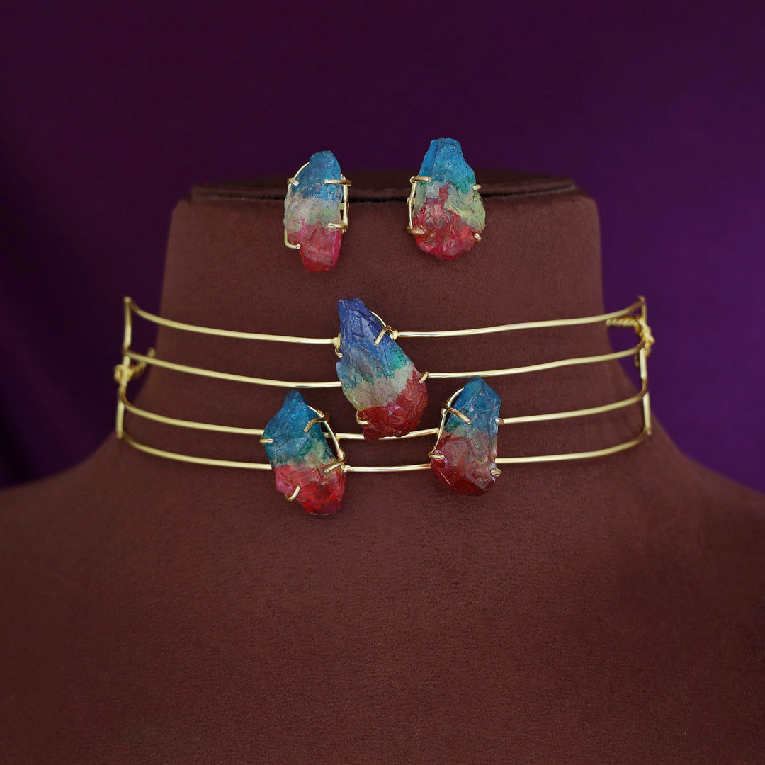 Tiffany 4 Layer Claw Tri Dyed Stone Neck Cuff With Stud