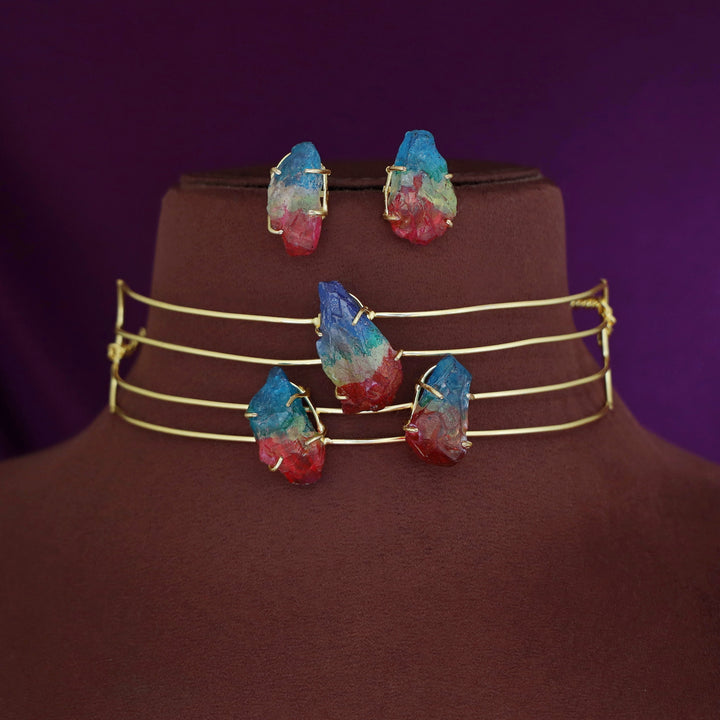 Tiffany 4 Layer Claw Tri Dyed Stone Neck Cuff With Stud