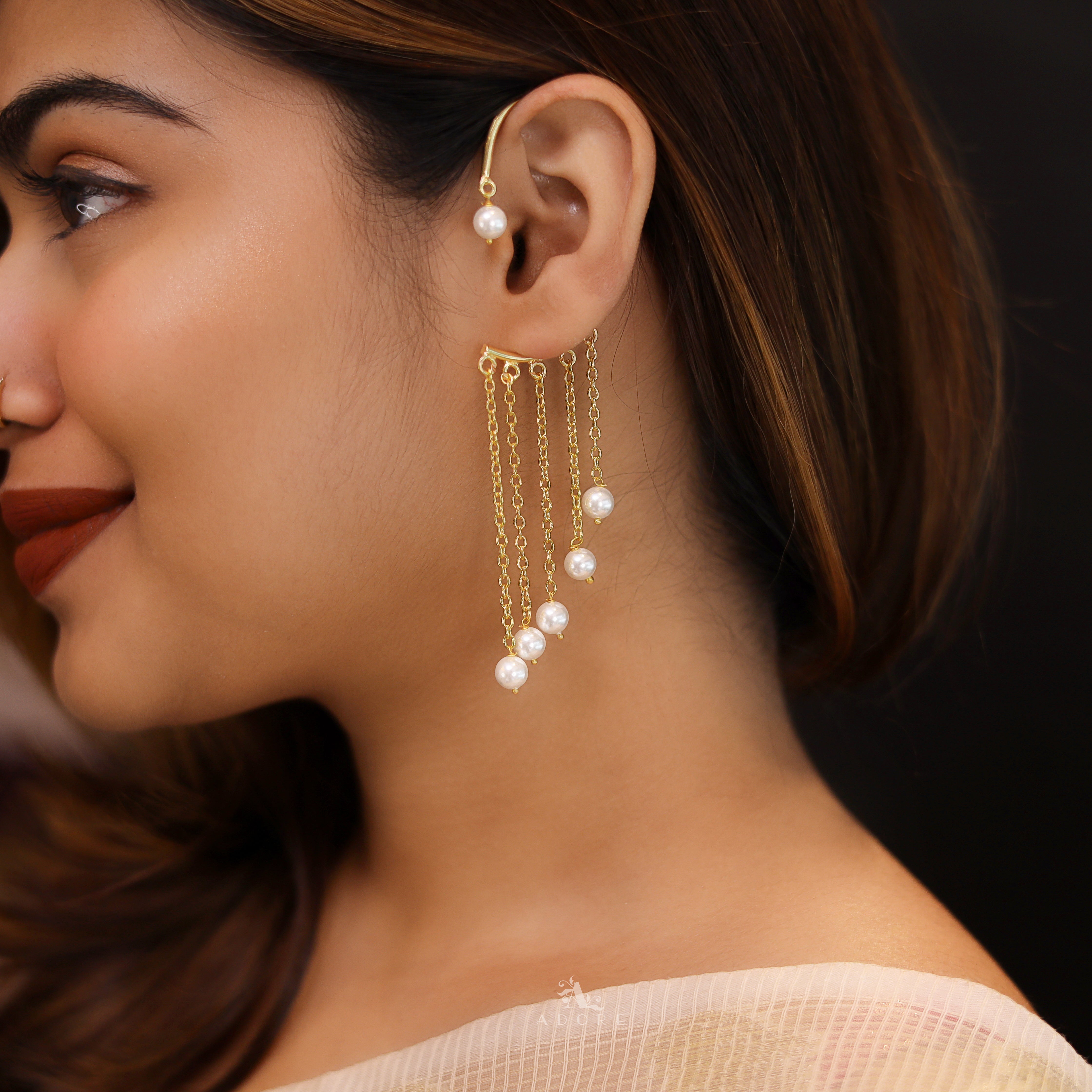 Kiara Golden Hanging Pearls Ear Cuff Pack of 1 Adore By Priyanka