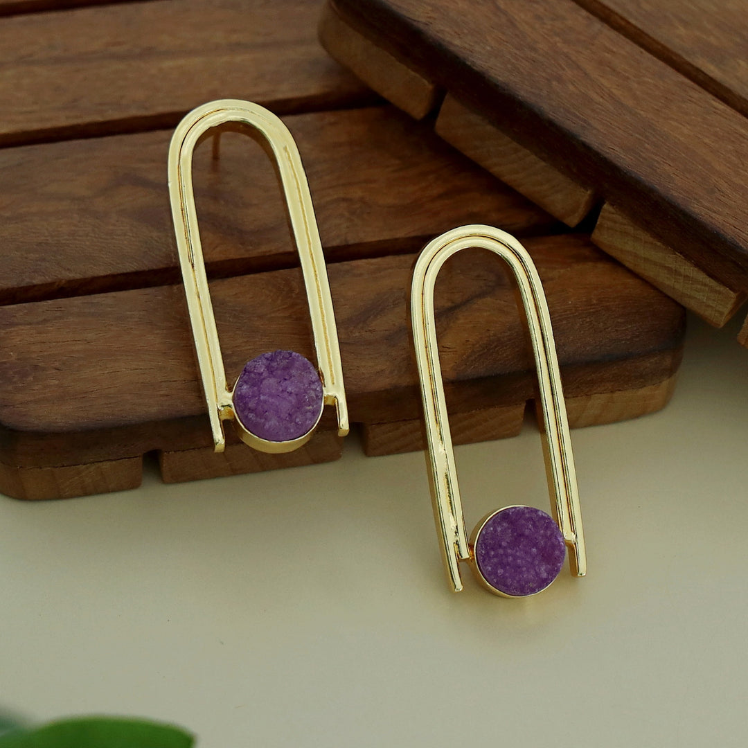 Ruhi Golden Dual Arch Druzy Stone Earring