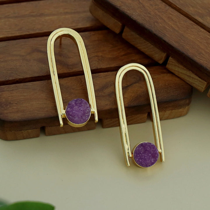 Ruhi Golden Dual Arch Druzy Stone Earring