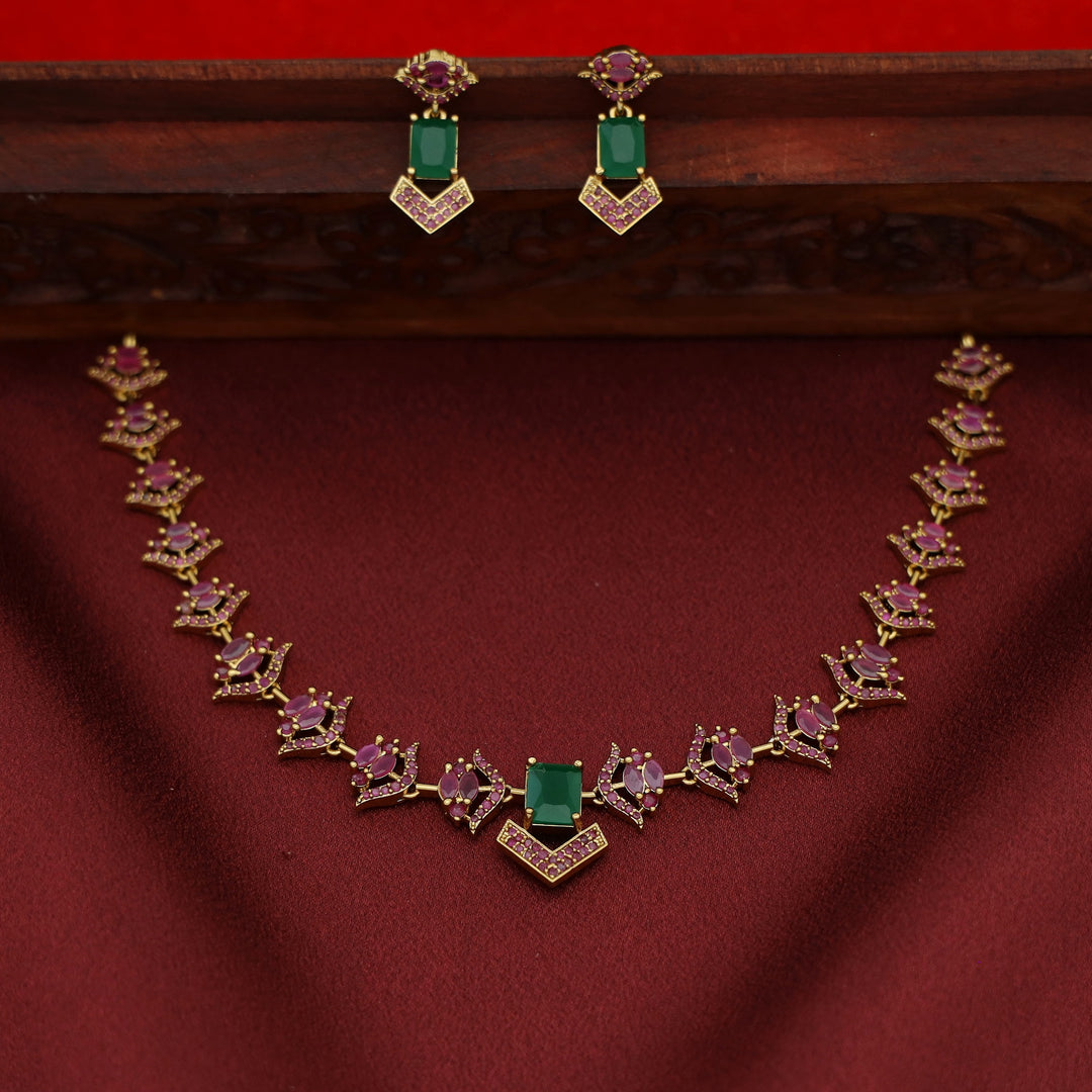 Varshita AD Stone Short Neckpiece With Earring